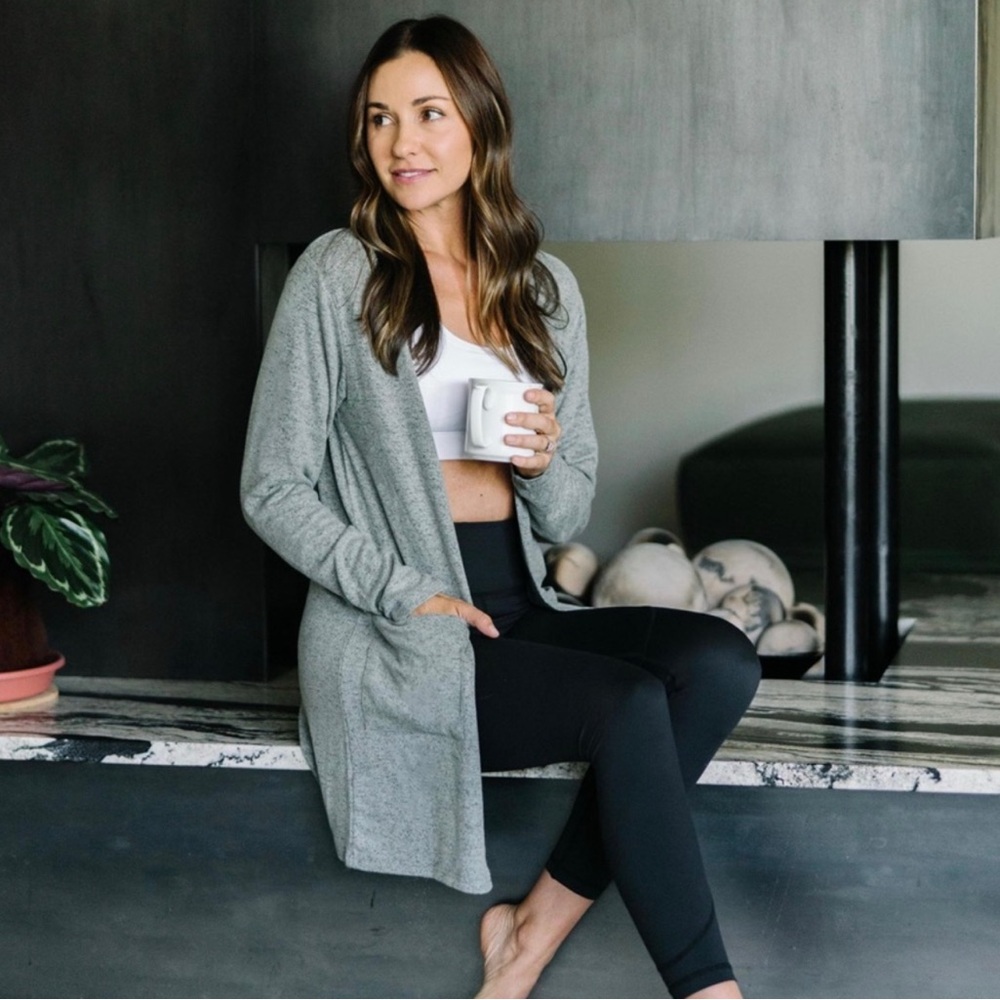 Zyia Lounge Boyfriend Open Front Loungewear Cardigan, Grey, Size XXL